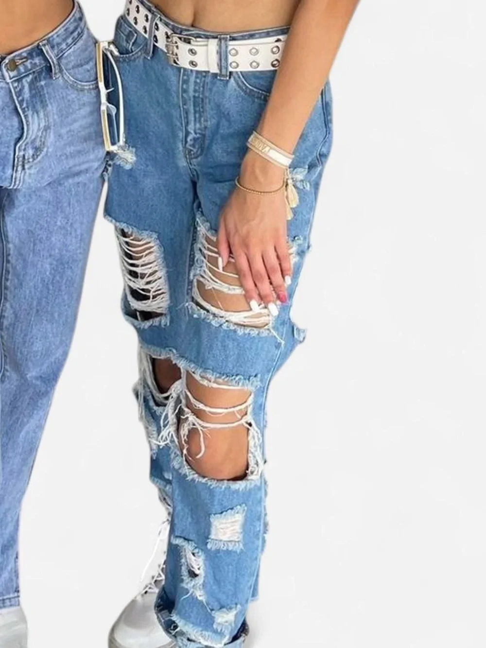 Distressed Light Blue Women's Ripped Jeans - Picture 4 of 8